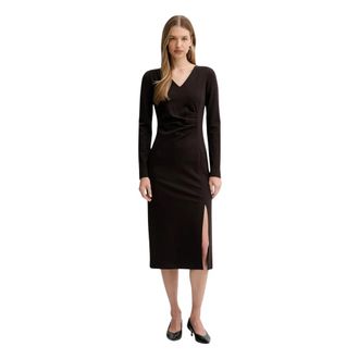 Liviana Conti Filippa V-hals Jurk - Dames - Casual kleedjes - Bruin - M - Polyester - Kleedjes