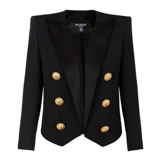 Balmain Cropped grain de poudre edge-to-edge jacket with 6 buttons