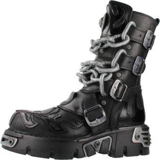 New Rock Metallic Hoge Laarzen - Dames - Veterlaarzen - Zwart - 38 EU - Schoenen