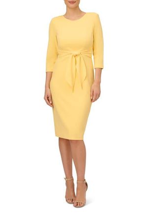 Adrianna Papell Tie Waist Crepe Sheath Dress in Warm Sun at Nordstrom, Size 10