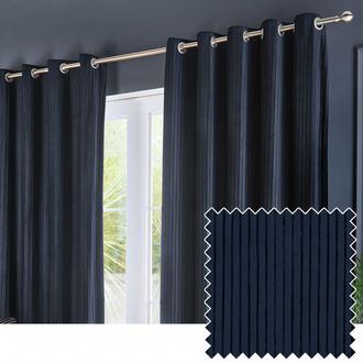 Riva Paoletti Corinthian Velvet Room Darkening Eyelet Curtain Pair in Dark Blue | Size: 229 cm width x 229 cm drop