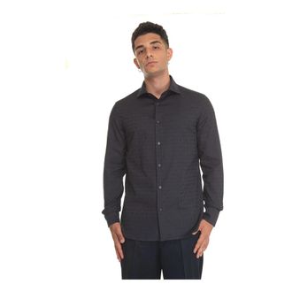 Emporio Armani Lange mouwen katoenen shirt met logoprint - Heren - Casual Overhemden - Blauw - S - Katoen - Overhemden