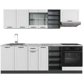 Vicco Mueble De Cocina R-line, Casa De Campo Blanca/antracita, 240 Cm, Et M&aacute;rmol