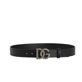 Dolce & Gabbana Accessoires, Heren, Zwart, 105 CM, Leer, Leren Riem met DG Logo