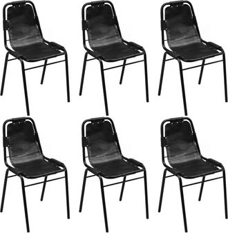 vidaXL Vidaxl - Sillas De Comedor 6 Unidades Cuero Aut&eacute;ntico Negro