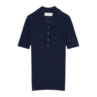 Lacoste Polo Shirts, female, Blue, Size: 2XS Merino Wool Sweater with 3D Ribbed Polo Neck