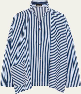 Eskandar Wide Longer Back Double Stand Collar Shirt - Mid Plus Length