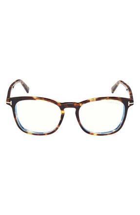 Tom Ford 52mm Square Optical Glasses in Havana /T Logo /Blue Block at Nordstrom