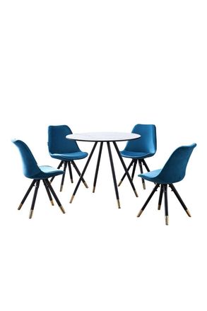 Life Interiors Sofia Dorchester LUX Dining Set with a Table & Chairs Set of 4 in Blue