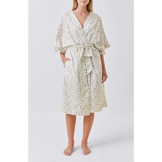 Papinelle Sleepwear Floral Swiss Dot Cotton Robe in Rosebud Floral at Nordstrom, Size Large