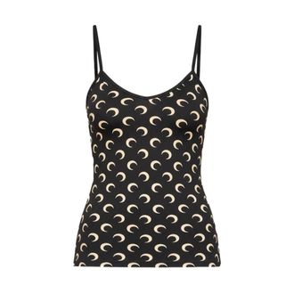 Marine Serre Sleeveless Tops, female, Black, Size: XS Top con stampa