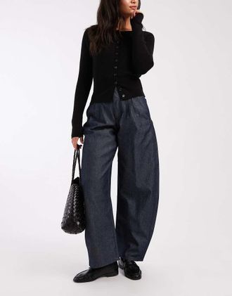 Asos Jeans bombati a vita alta risciacquati con cuciture a vista-Blu navy