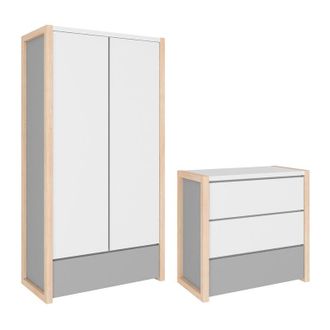 OEM Commode 3 Tiroirs Et Armoire 2 Portes Bellamy Pinette Blanc Et Gris