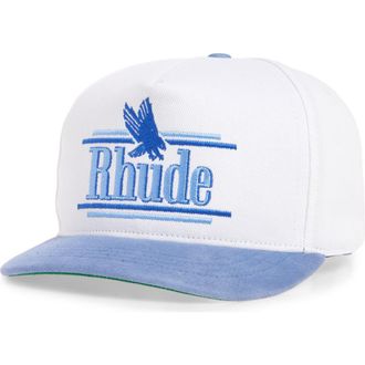 Rhude Rossa Logo Embroidered Twill Baseball Cap in Blue /White at Nordstrom