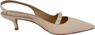 Stuart Weitzman Crystal Embellished Pumps in Beige Leather