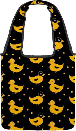 Generic Yellow Mini Ducks Reversible Canvas Shoulder Tote - Double-Sided Print, 12oz Cotton, 27cm Drop, Fold-Flat Bag for Travel, Shopping, Street Outings