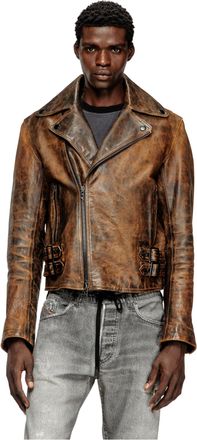 Diesel Biker jacket in treated leather - Leather jackets - Man - Brown