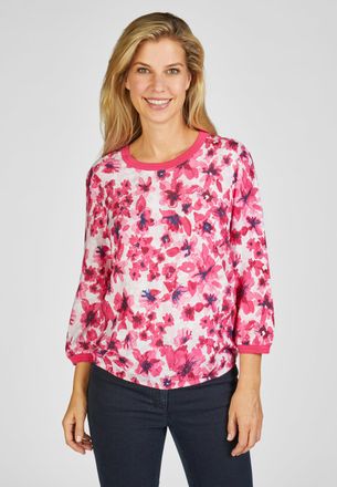 Rabe Langarmbluse RABE, Damen, Gr. 42, pink (magenta), Obermaterial: 100% Viskose, regular fit, Rundhals, Blusen Langarmbluse, mit auff&auml;lligem Blumenmuster