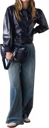 Summum Patent Crop Jacket With Puff Sleeves In Black