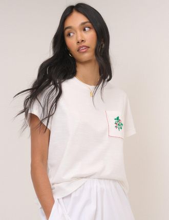 Nobody's Child White Embroidered Pocket T-Shirt