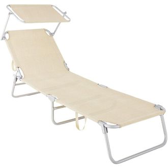 Trade Shop Trade Shop - Textilene Sunbed Con La Sombrilla De Mar Crema Jard&iacute;n Ajustable Respaldo 281014