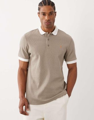 Farah Clement - Polo a maniche corte in maglia testurizzata color pietra scuro-Neutro