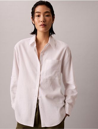 Calvin Klein Jeans Calvin Klein Womens Linen Blend Relaxed Button-Down Shirt - Open White - XL