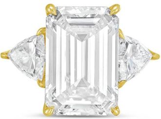 Diana M. Jewels 18kt yellow gold 8ct lab grown emerald diamond ring with trillions on the sides