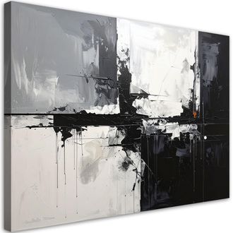 Feeby Cuadro Sobre Lienzo, Abstracci&oacute;n Moderna En Blanco Y Negro, 100x70