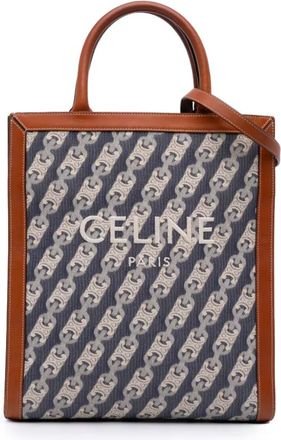 Celine Borsa a tracolla Triomphe Maillon Vertical Cabas piccola in tela 2021-2025 - Blu