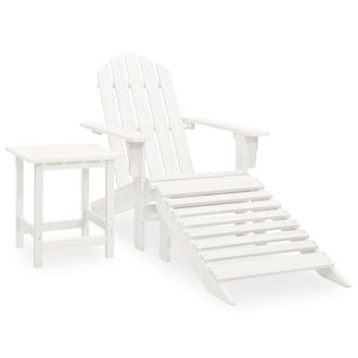 vidaXL Patio Adirondack Chair with Ottoman & Table Solid Fir Wood White