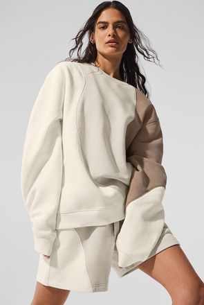 Alo | Make Waves Crewneck Neck Pullover Top in Ivory/Bone/Gravel White, Size: 3XL WOMEN/2XL MEN