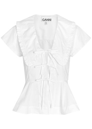 Ganni Peplum Cotton-poplin Blouse - White - 34 (UK6 / XS)