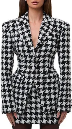 Naked Wardrobe Houndstooth Check Tweed Blazer in Houndstooth Black/White at Nordstrom Rack, Size X-Small