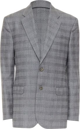 Versace grey wool silk blend plaid checked 2 button notched lapel blazer EU50 L