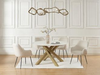 Pascal Morabito Tavolo da pranzo tondo 4 persone Ceramica e Metallo Dorato Effetto marmo Bianco - LENUMIA di PASCAL MORABITO