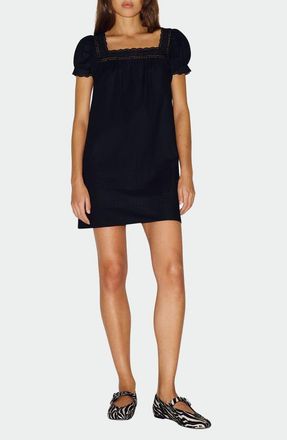 Reformation Joliette Eyelet Trim Puff Sleeve Minidress in Black at Nordstrom, Size X-Small