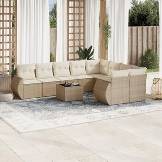 vidaXL Juego De Sof&aacute;s Jard&iacute;n Con Cojines Beige 10 Pzas Rat&aacute;n Sint&eacute;tico Vidaxl