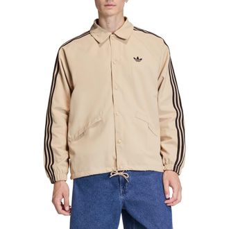adidas 3-Stripes Snap-Up Nylon Jacket in Stone Khaki at Nordstrom, Size X-Large