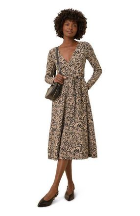 Pact Fit & Flare Wrap Dress Made With Organic Cotton in Paisley Blossoms Black at Nordstrom, Size X-Large