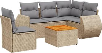 vidaXL Juego De Sof&aacute;s Jard&iacute;n Con Cojines 6 Pzas Rat&aacute;n Sint&eacute;tico Beige Vidaxl