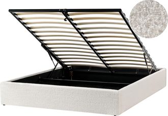 Beliani Cama Con Almacenaje Moderna Sin Cabecero Tapizada De Boucl&eacute; Blanco Crema 160 X 200 Cm Dinan
