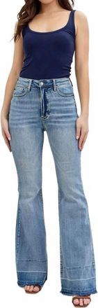 Judy Blue High Waist Contrast Tummy Control Release Hem Flare Jeans In Medium Denim