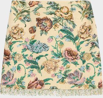 Kobi Halperin Celia Floral Fringe Cotton-Blend Miniskirt