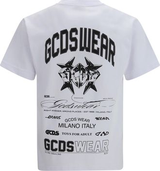 GCDS Mens History Print Cotton T-Shirt Optic White-Black T-Shirts White/black And Polos