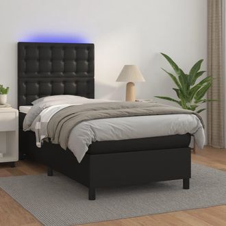 vidaXL Cama Box Spring Y Colch&oacute;n Led Cuero Sint&eacute;tico Negro 90x190 Cm Vidaxl