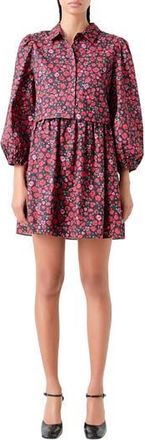 English Factory Floral Mini Shirtdress in Black/Pink/Red at Nordstrom Rack, Size Large