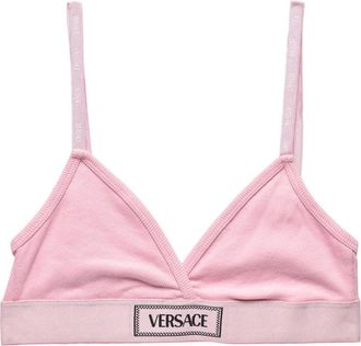 Versace Ribbed Cotton-Elastane Blend Bra With Signature Logo Patch