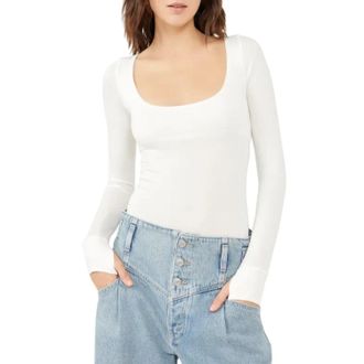 Free People Settle in Bodysuit Womens White Stretch Scoop Neck One Piece GBO1878