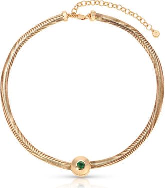 Ettika Cubic Zirconia Disc Herringbone Necklace in Green at Nordstrom